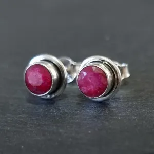 Elegant Round Ruby Stud Earrings, 925 Sterling Silver, S16R