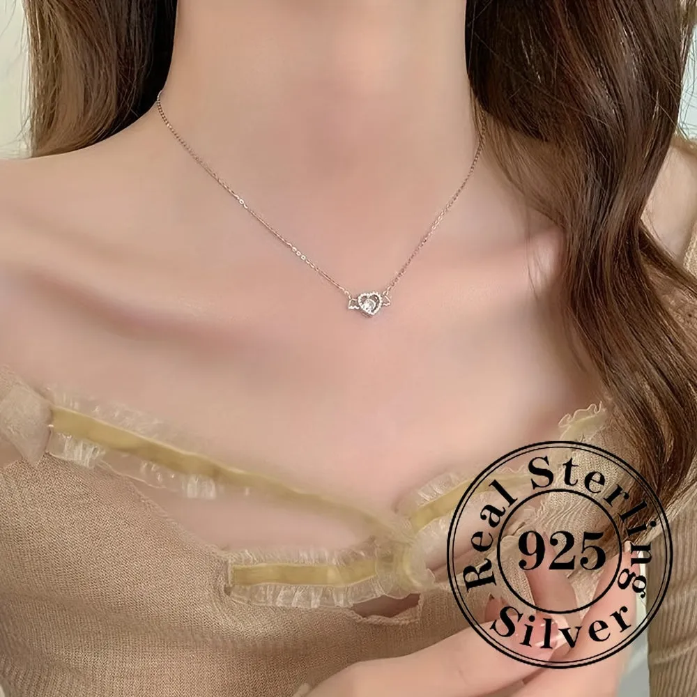 Elegant S925 Silver Heart Wing Pendant Necklace