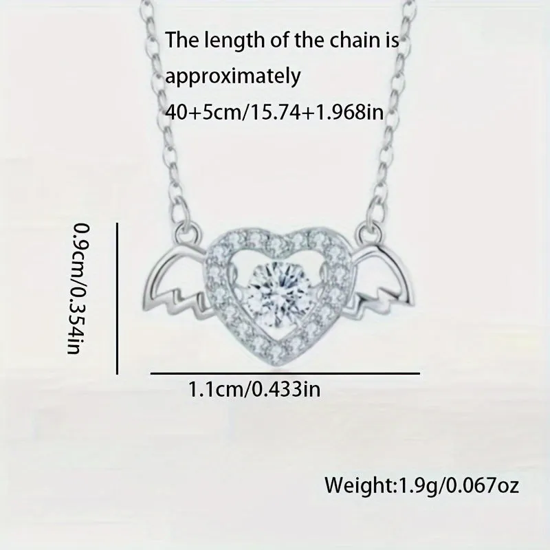 Elegant S925 Silver Heart Wing Pendant Necklace