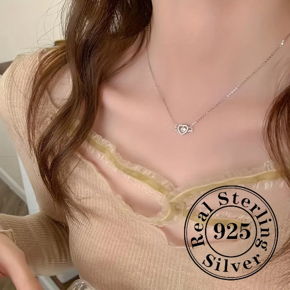 Elegant S925 Silver Heart Wing Pendant Necklace