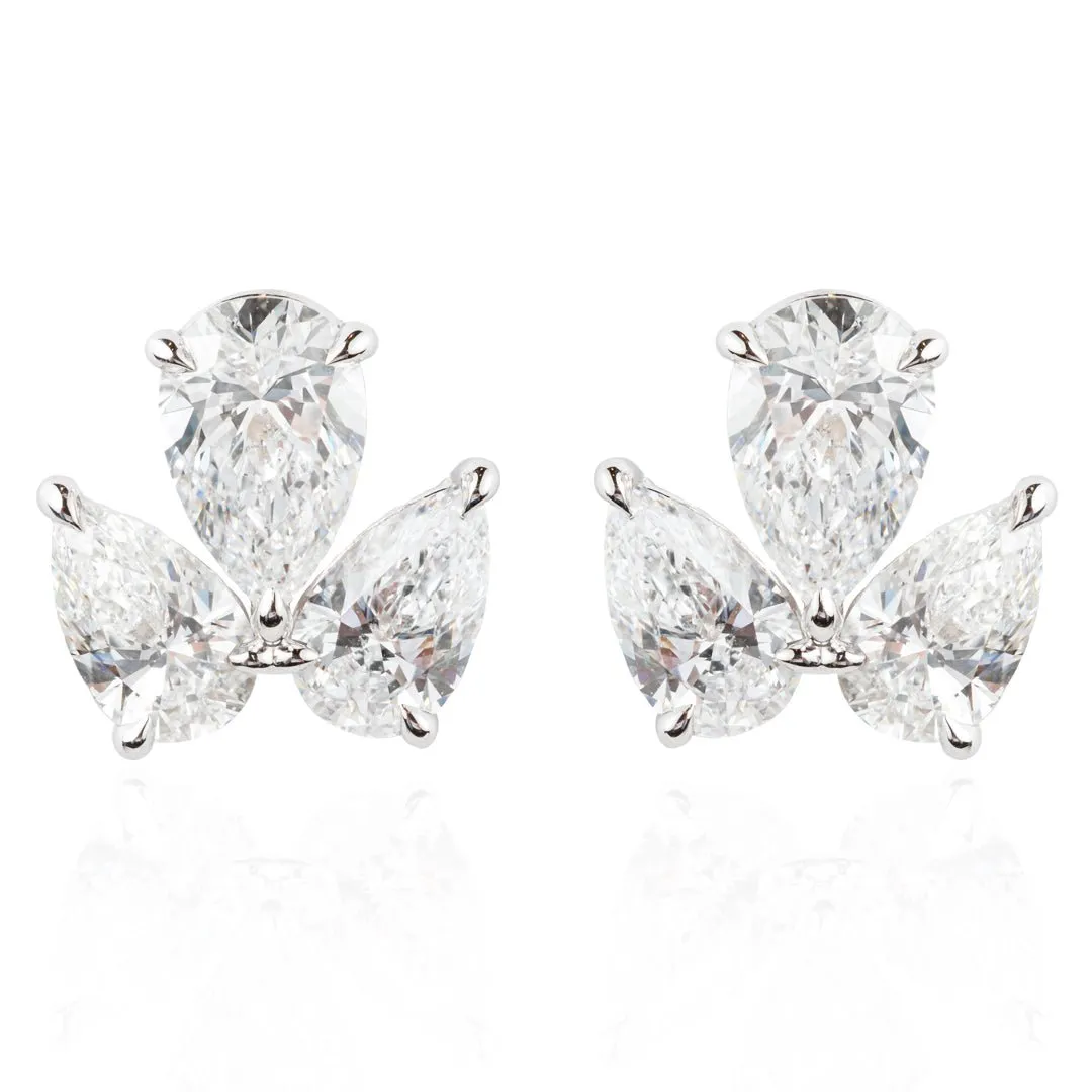 Elegant Three Pear-Shaped Diamond Earrings