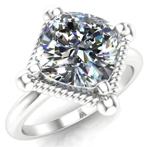 Eloise Cushion Center Stone Woven Rope Princess Halo 4 Prong Engagement Ring