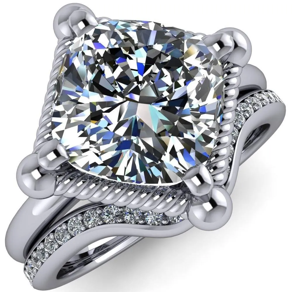 Eloise Cushion Center Stone Woven Rope Princess Halo 4 Prong Engagement Ring