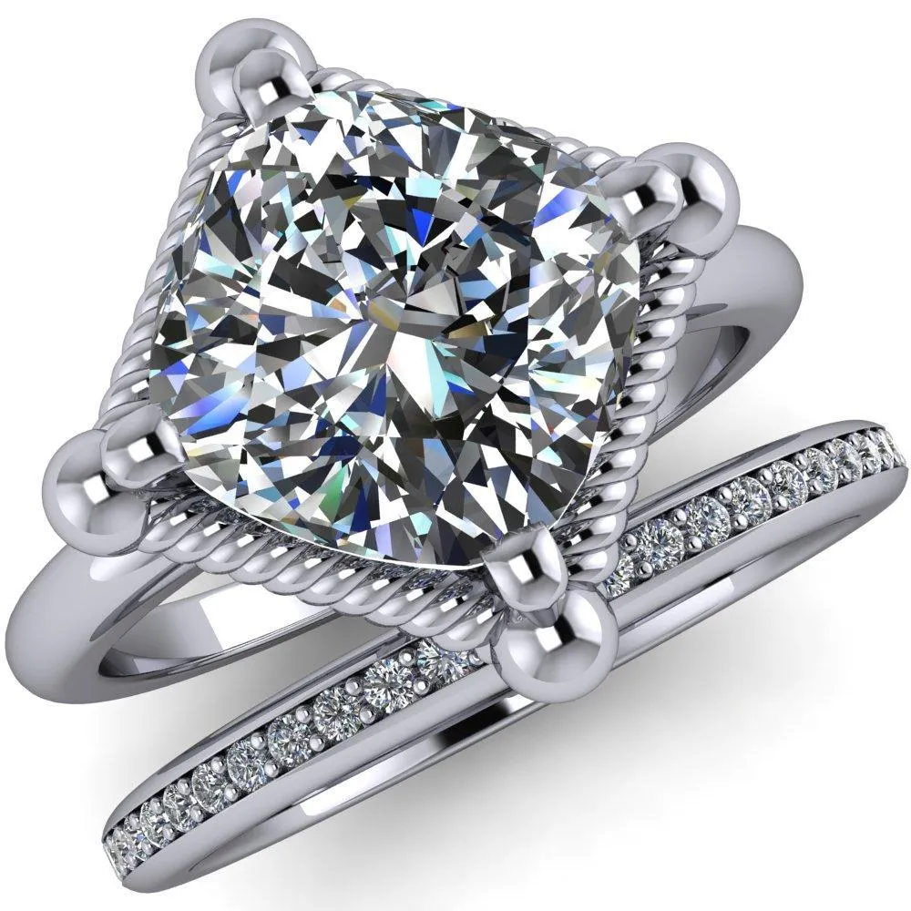 Eloise Cushion Center Stone Woven Rope Princess Halo 4 Prong Engagement Ring