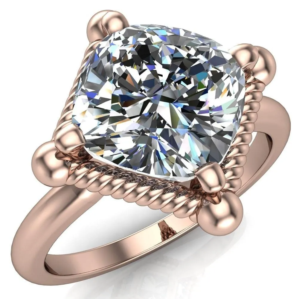 Eloise Cushion Center Stone Woven Rope Princess Halo 4 Prong Engagement Ring