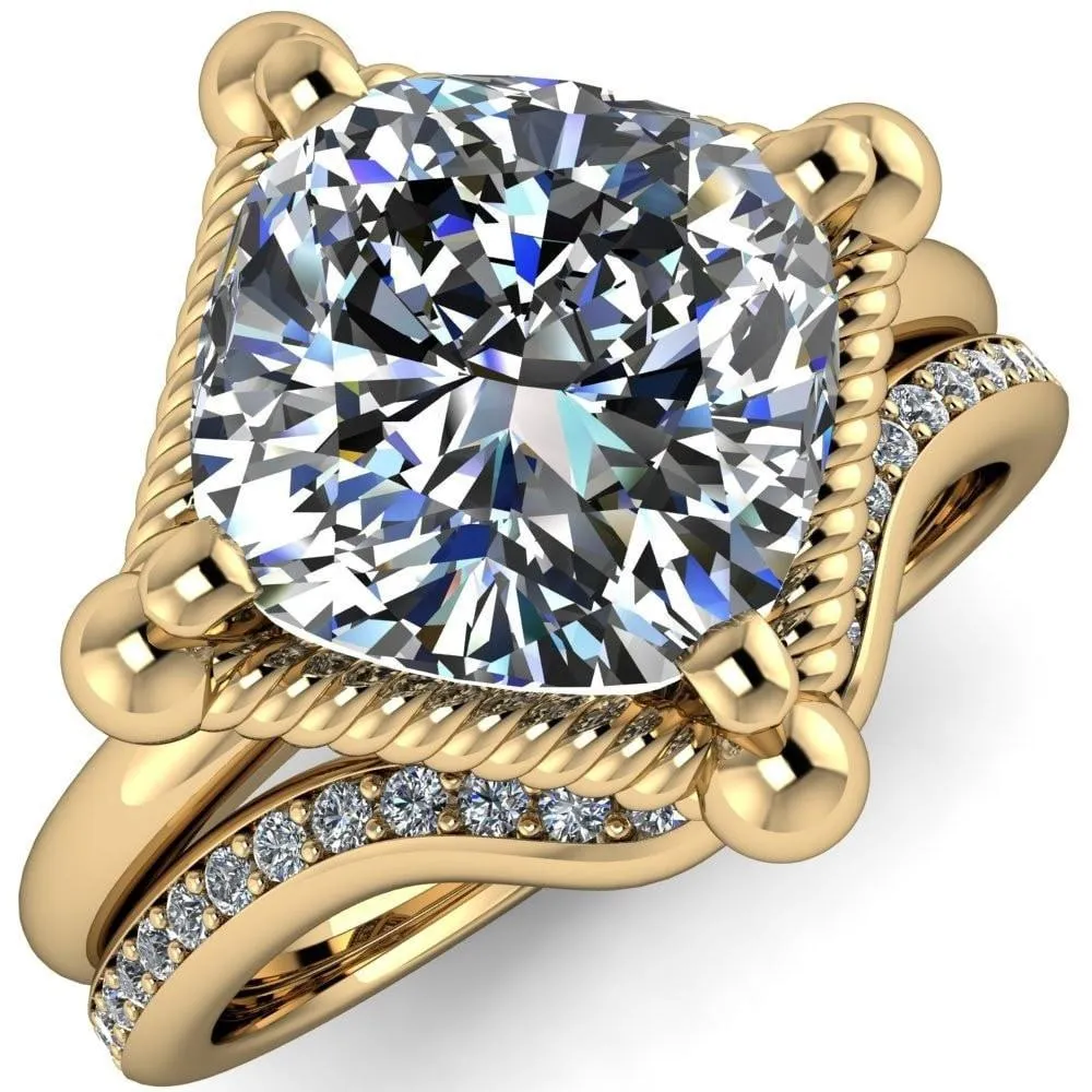 Eloise Cushion Center Stone Woven Rope Princess Halo 4 Prong Engagement Ring