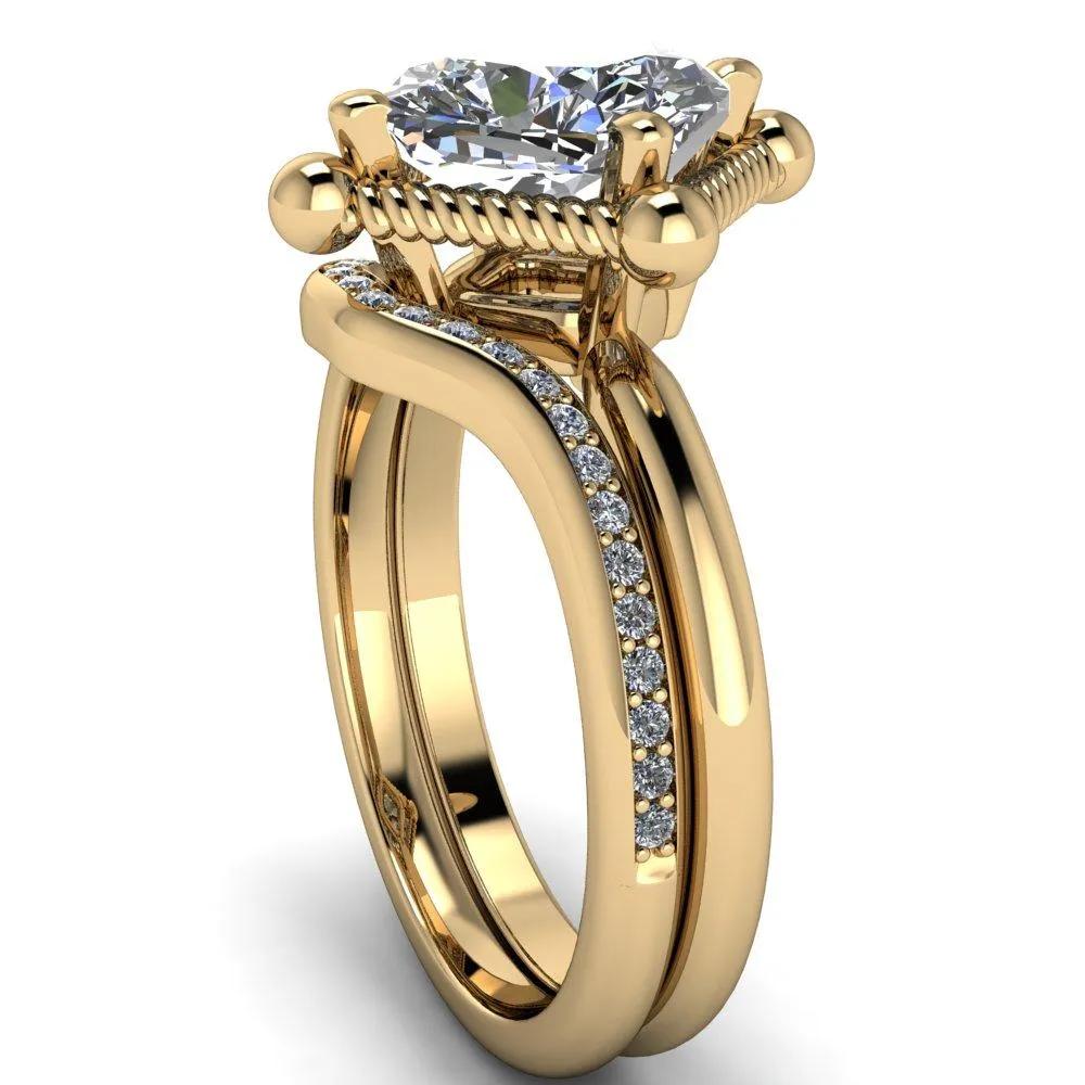 Eloise Cushion Center Stone Woven Rope Princess Halo 4 Prong Engagement Ring