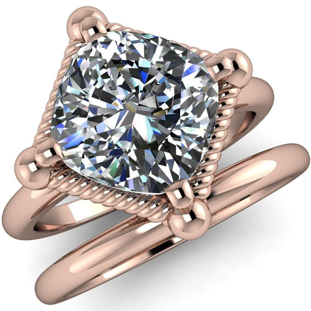Eloise Cushion Center Stone Woven Rope Princess Halo 4 Prong Engagement Ring