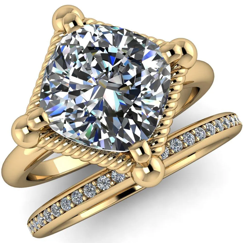 Eloise Cushion Center Stone Woven Rope Princess Halo 4 Prong Engagement Ring