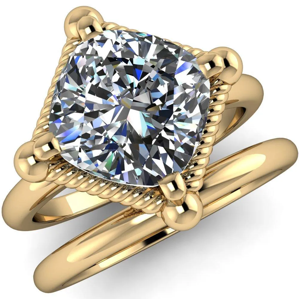 Eloise Cushion Center Stone Woven Rope Princess Halo 4 Prong Engagement Ring