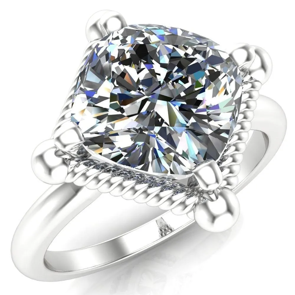 Eloise Cushion Center Stone Woven Rope Princess Halo 4 Prong Engagement Ring
