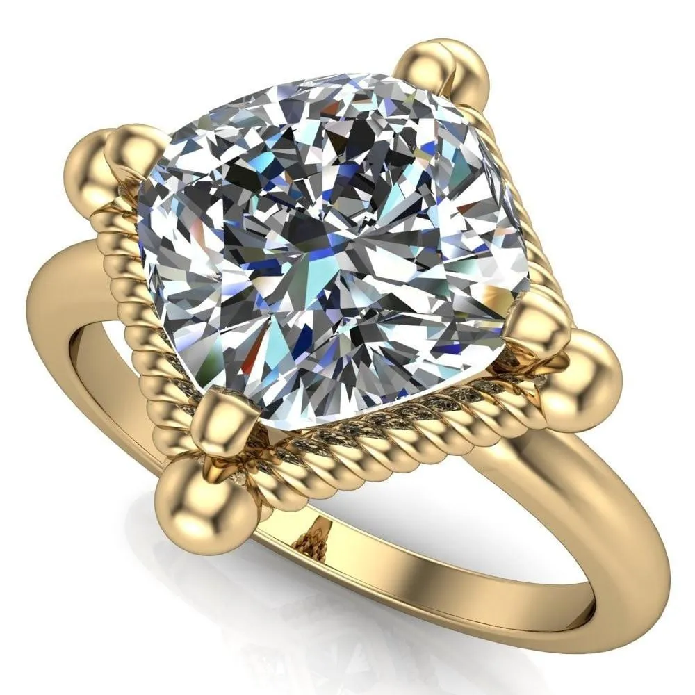 Eloise Cushion Center Stone Woven Rope Princess Halo 4 Prong Engagement Ring