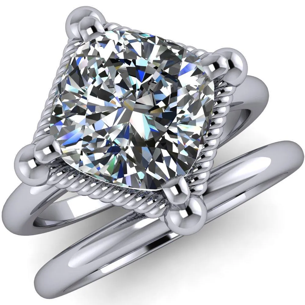 Eloise Cushion Center Stone Woven Rope Princess Halo 4 Prong Engagement Ring