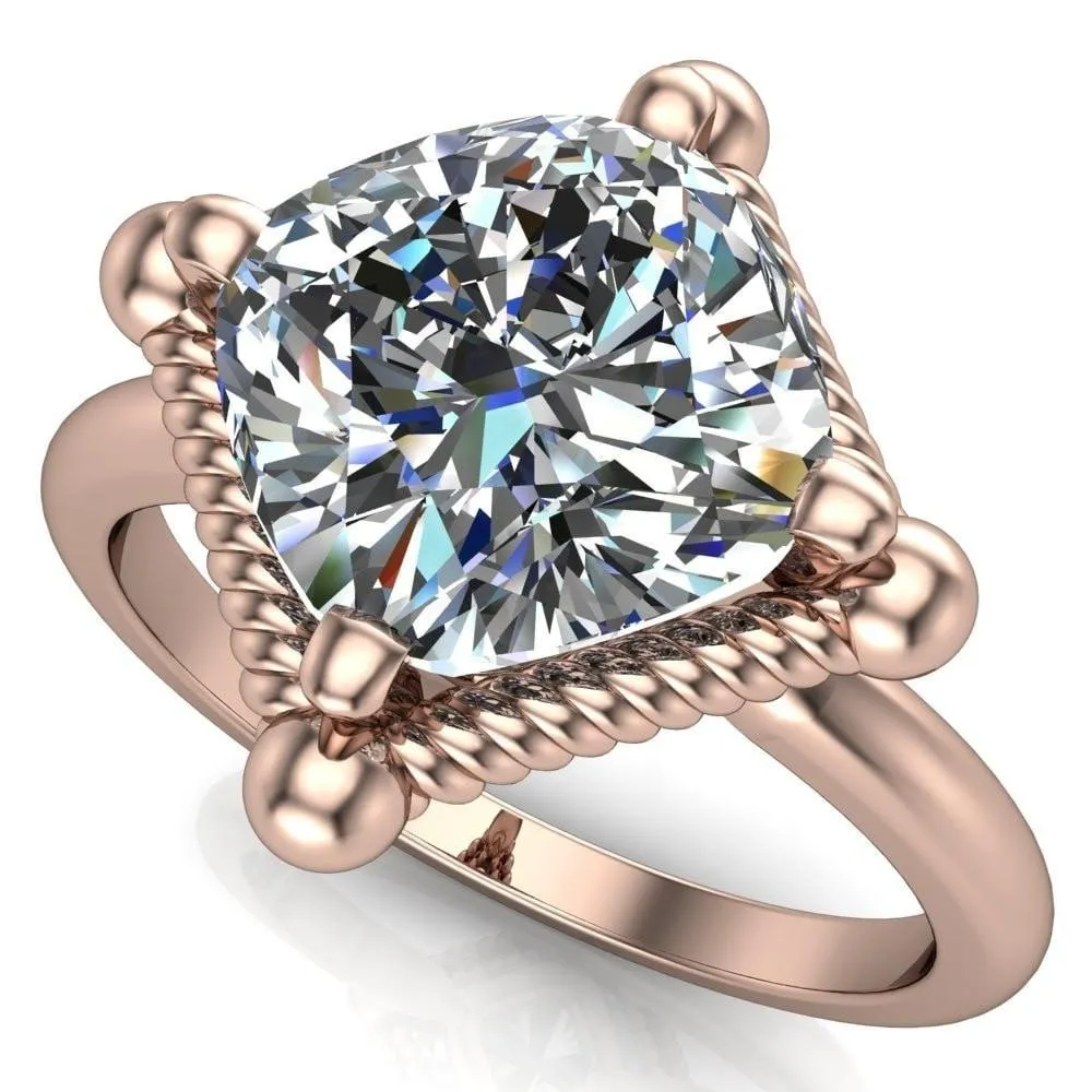 Eloise Cushion Center Stone Woven Rope Princess Halo 4 Prong Engagement Ring