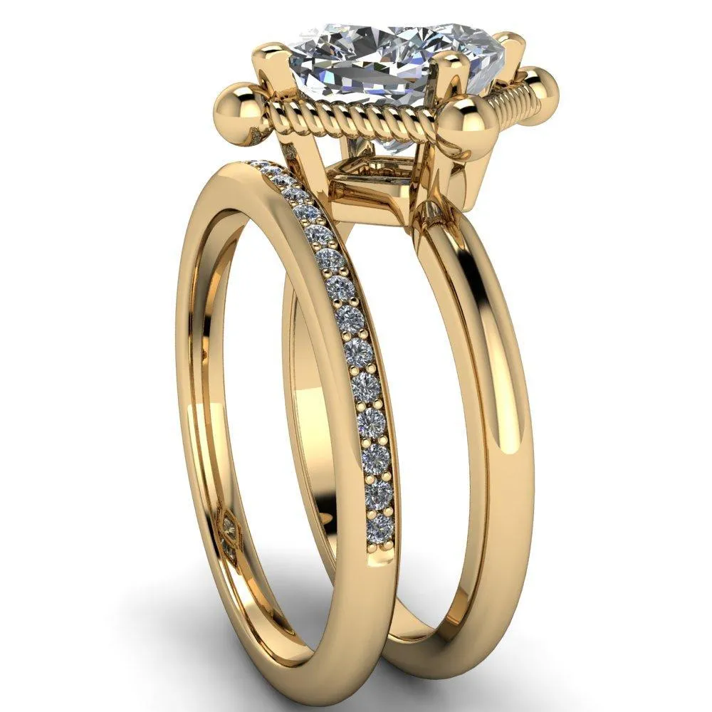 Eloise Cushion Center Stone Woven Rope Princess Halo 4 Prong Engagement Ring