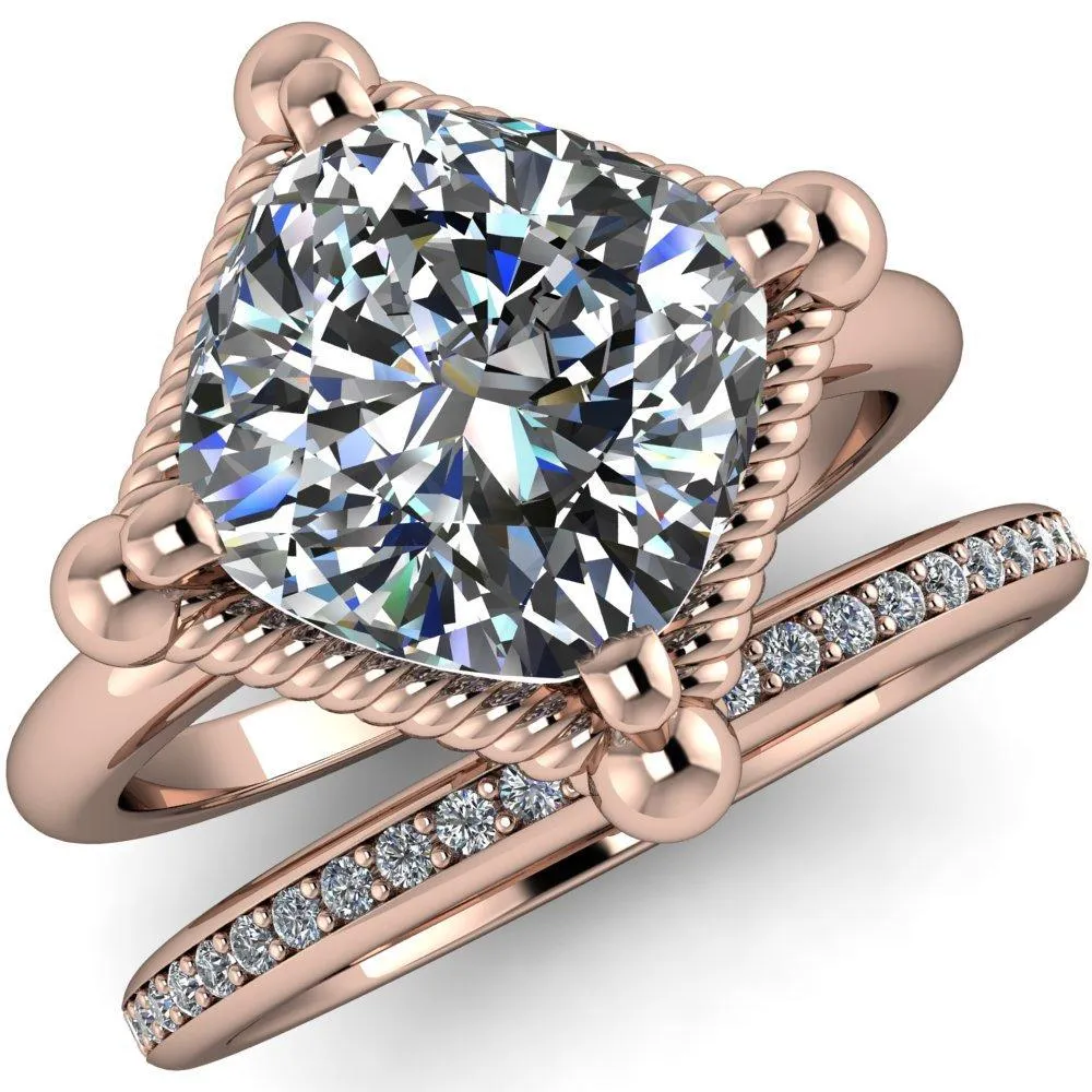 Eloise Cushion Center Stone Woven Rope Princess Halo 4 Prong Engagement Ring