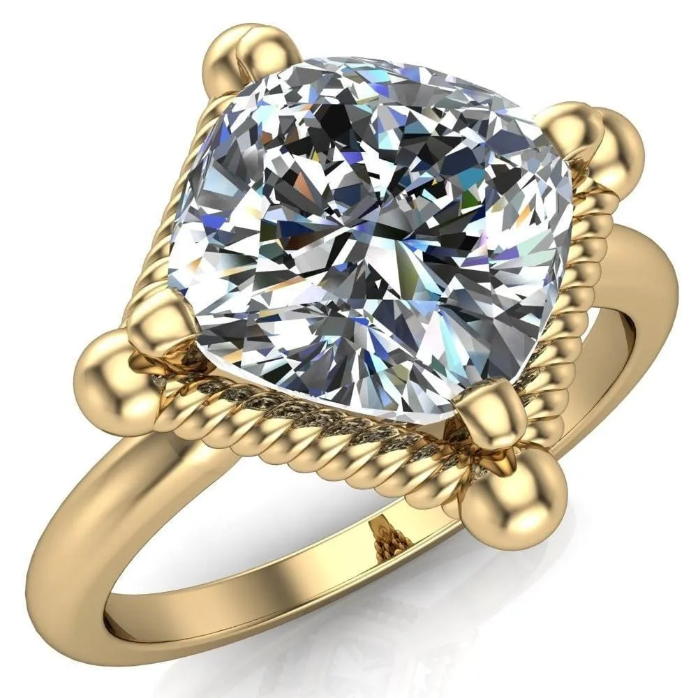 Eloise Cushion Center Stone Woven Rope Princess Halo 4 Prong Engagement Ring