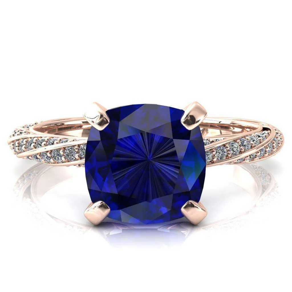 Elysia Cushion Blue Sapphire 4 Prong 3/4 Eternity Diamond Accent Ring