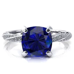 Elysia Cushion Blue Sapphire 4 Prong 3/4 Eternity Diamond Accent Ring