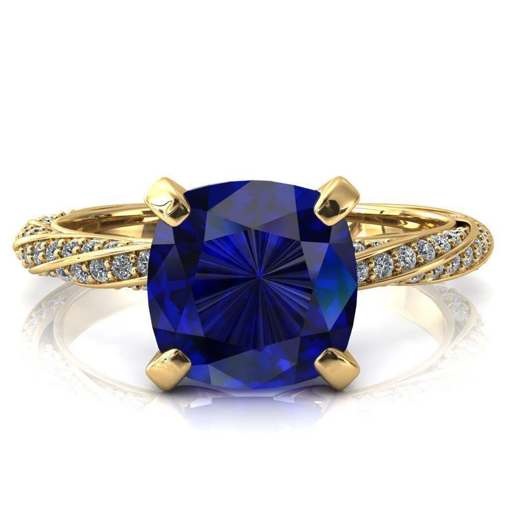 Elysia Cushion Blue Sapphire 4 Prong 3/4 Eternity Diamond Accent Ring