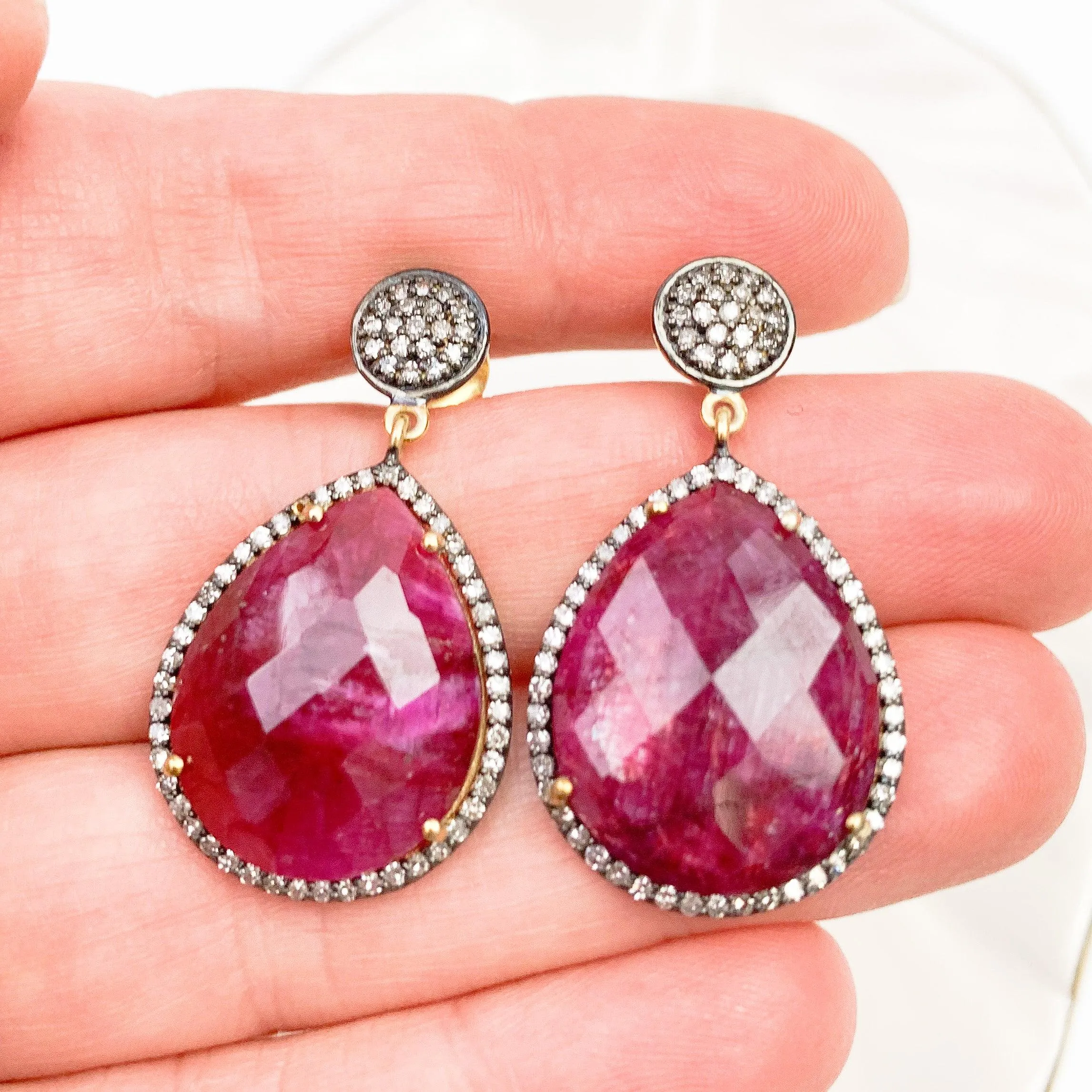 Emerald or Ruby w Diamonds Classic Earrings