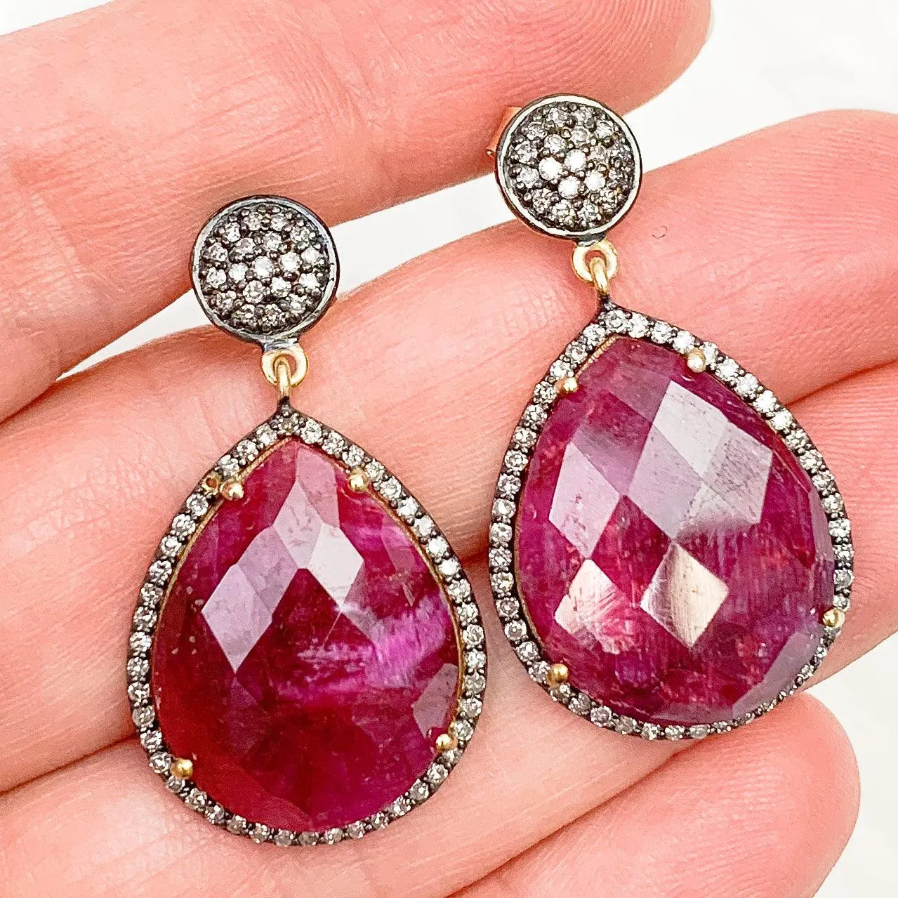 Emerald or Ruby w Diamonds Classic Earrings