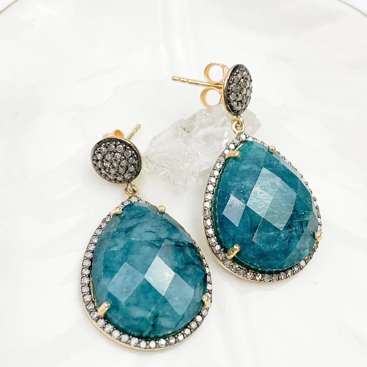 Emerald or Ruby w Diamonds Classic Earrings