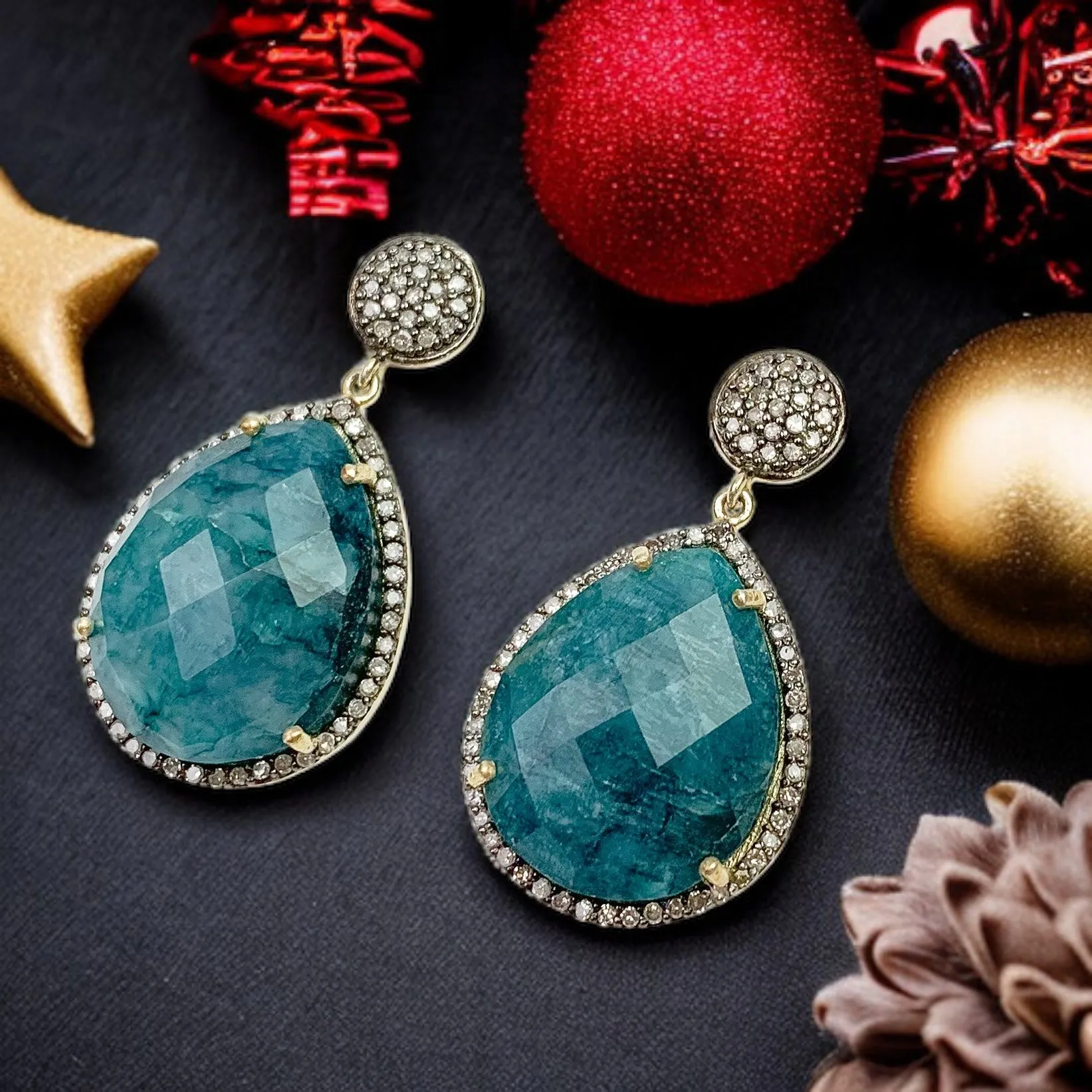 Emerald or Ruby w Diamonds Classic Earrings