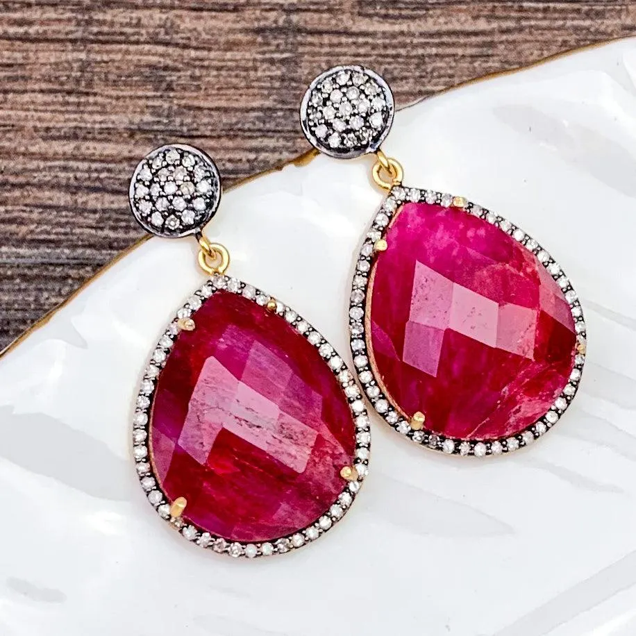 Emerald or Ruby w Diamonds Classic Earrings