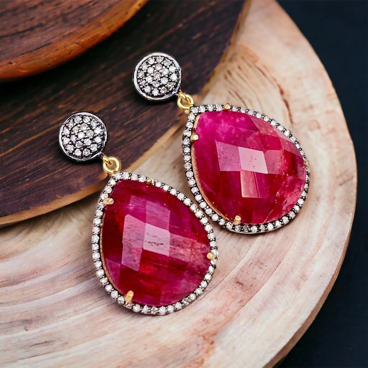 Emerald or Ruby w Diamonds Classic Earrings