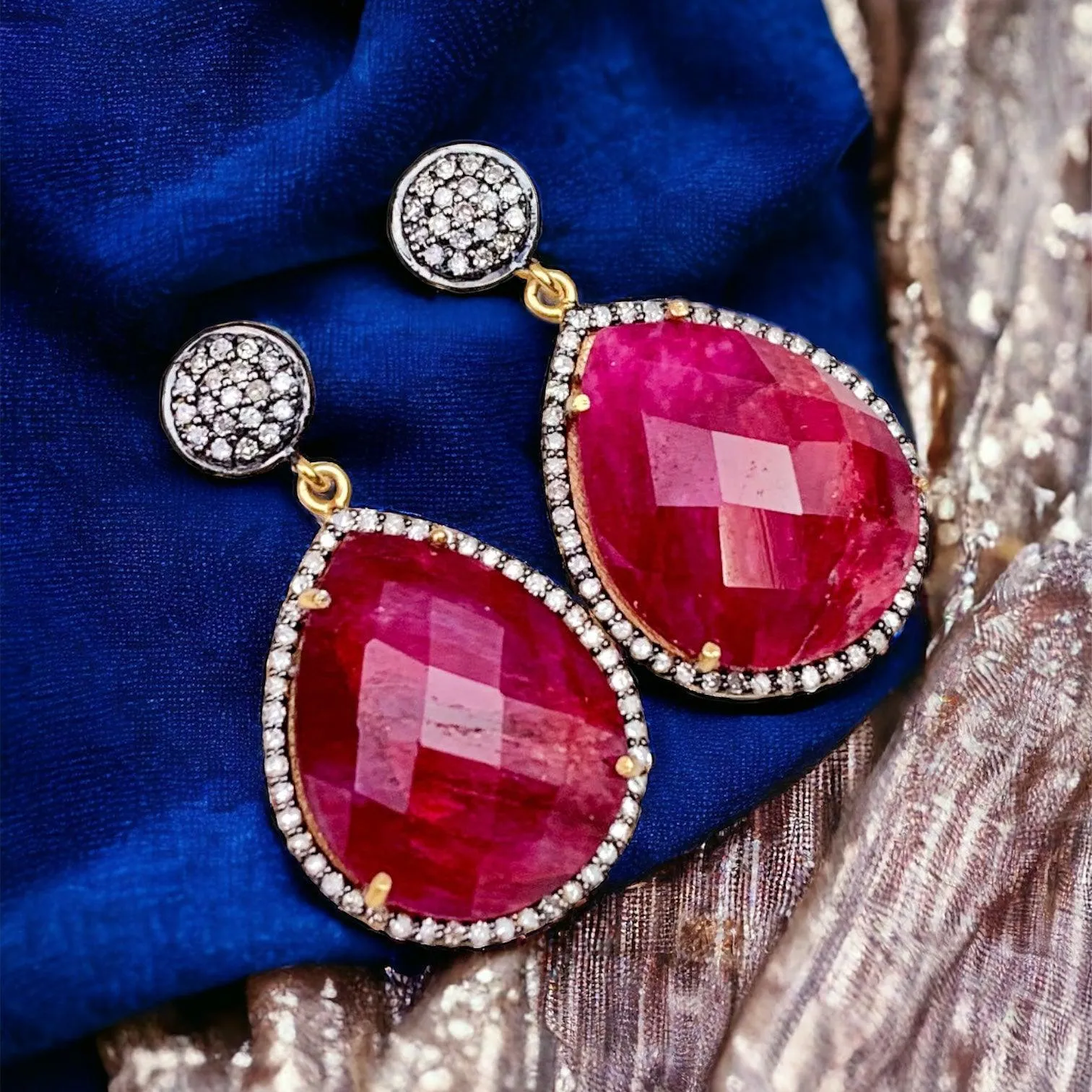 Emerald or Ruby w Diamonds Classic Earrings