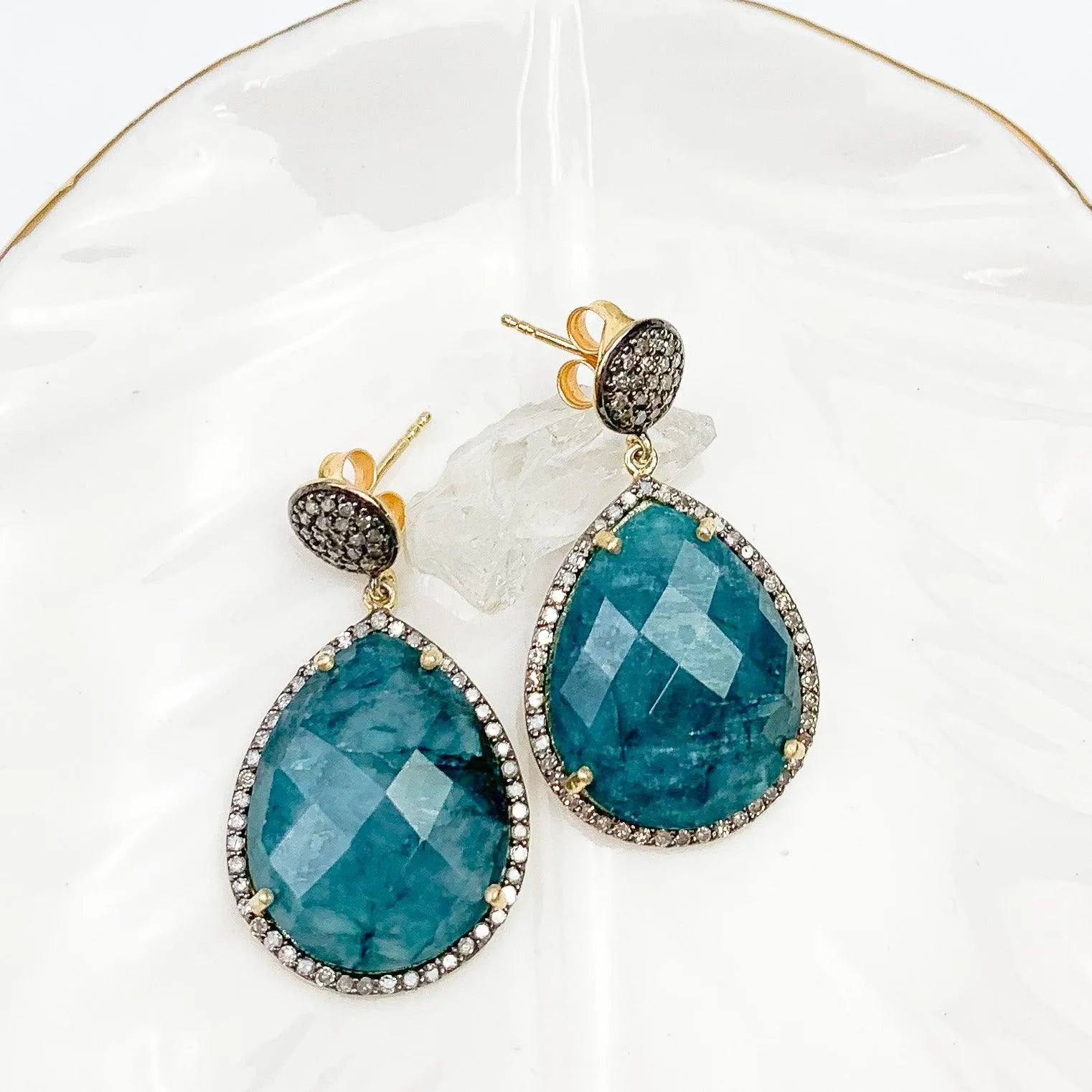 Emerald or Ruby w Diamonds Classic Earrings