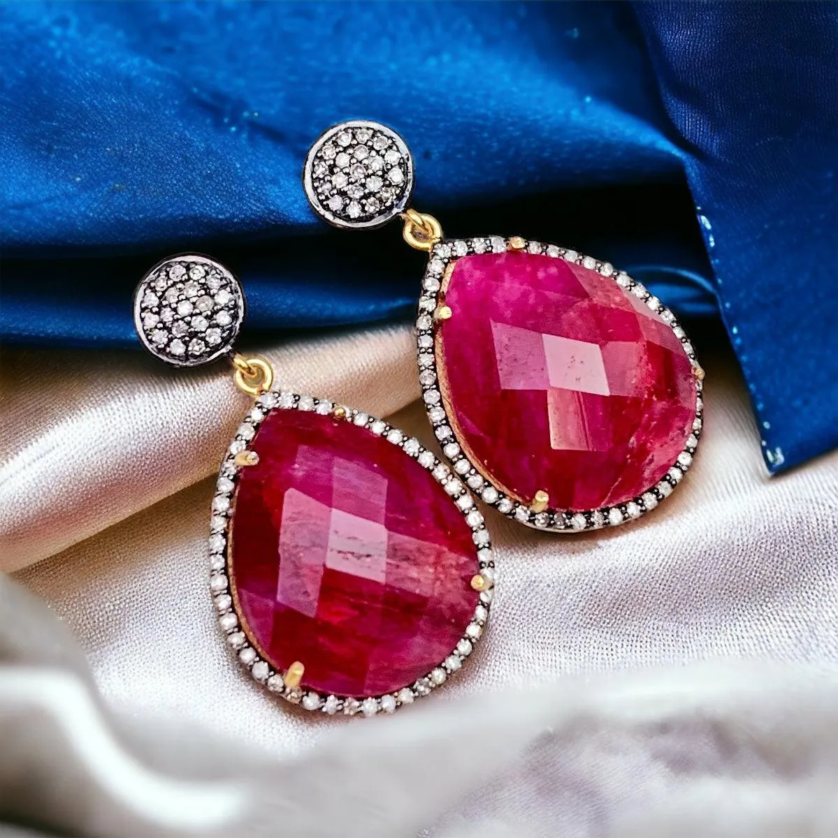 Emerald or Ruby w Diamonds Classic Earrings