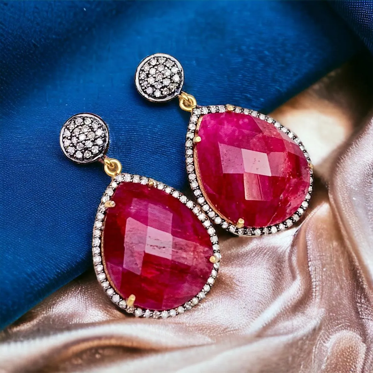 Emerald or Ruby w Diamonds Classic Earrings