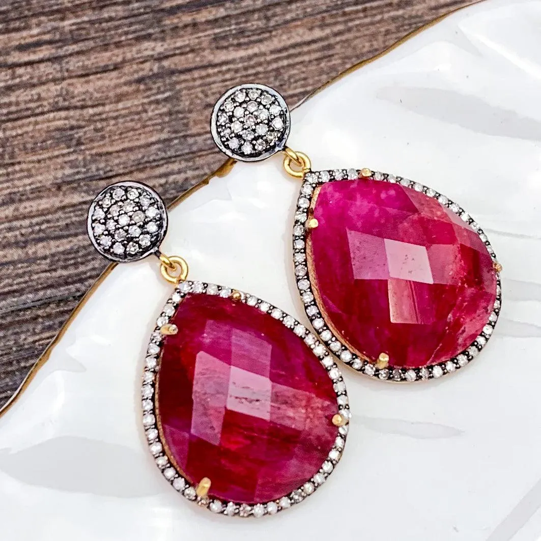 Emerald or Ruby w Diamonds Classic Earrings
