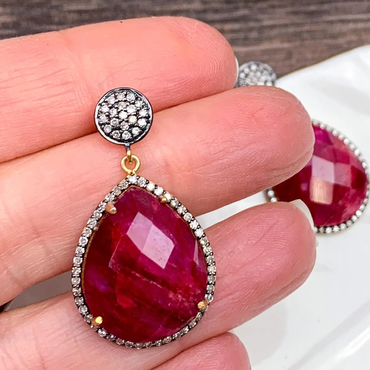 Emerald or Ruby w Diamonds Classic Earrings