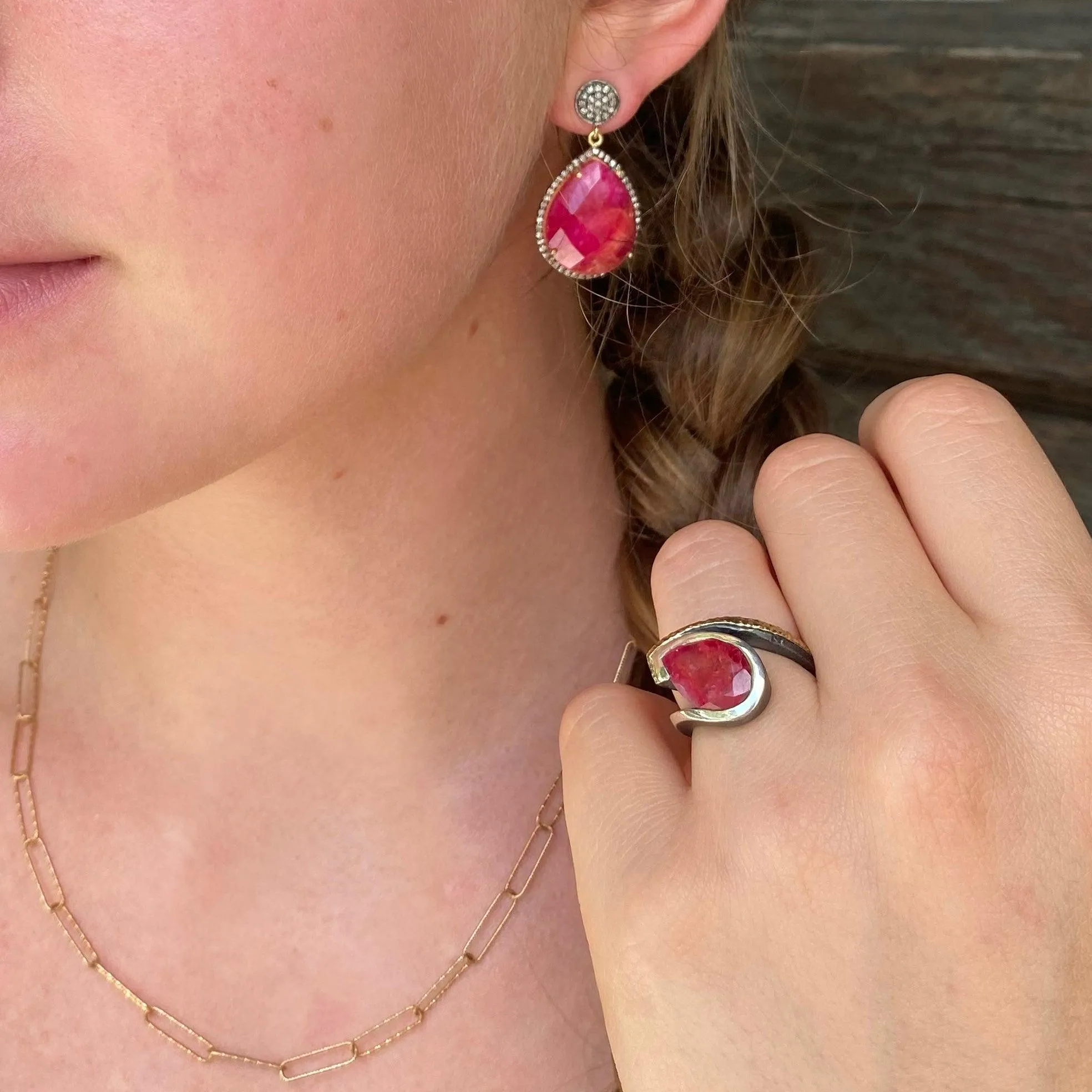 Emerald or Ruby w Diamonds Classic Earrings