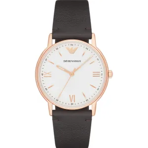 EMPORIO ARMANI Dress Brown Leather Strap White Dial Quartz Watch for Gents - AR11011