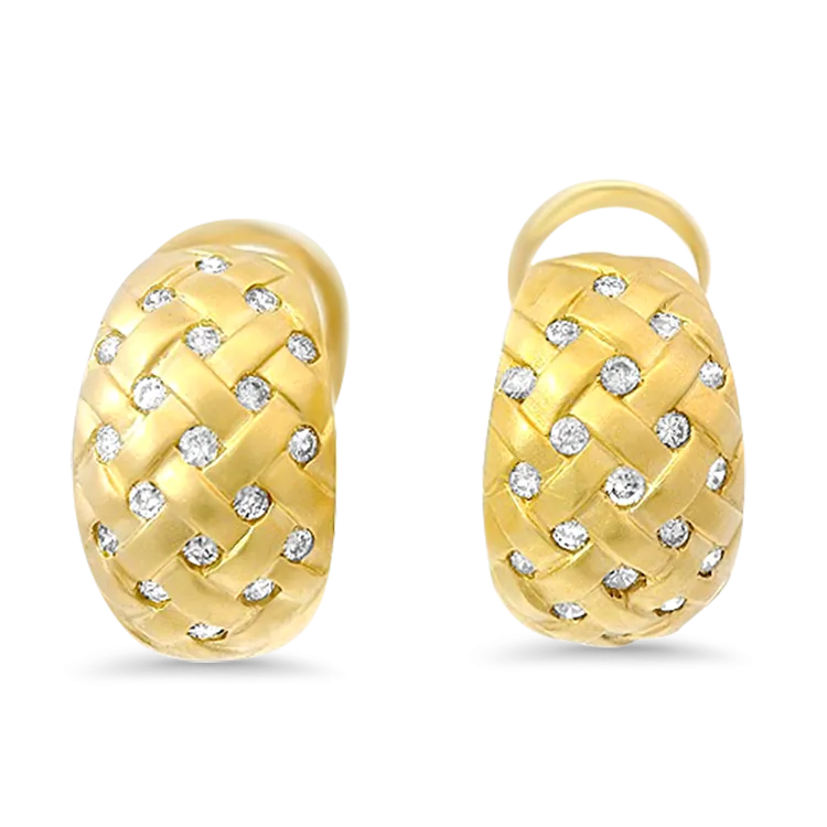 Estate 14k Yellow Gold Diamond Woven Hoop Earrings