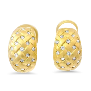 Estate 14k Yellow Gold Diamond Woven Hoop Earrings