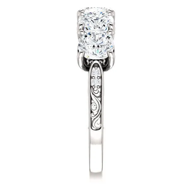 Estella Cushion Moissanite Filigree Scrolls Engagement Band