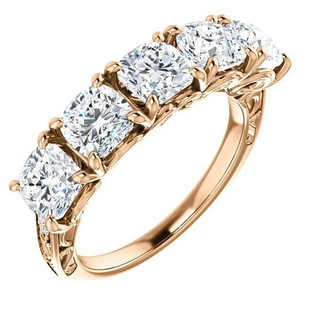 Estella Cushion Moissanite Filigree Scrolls Engagement Band