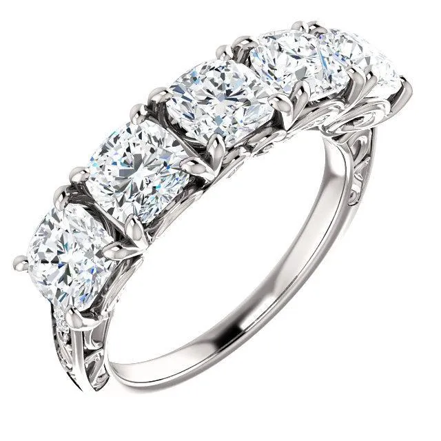 Estella Cushion Moissanite Filigree Scrolls Engagement Band