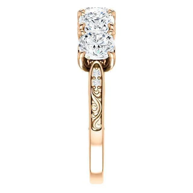 Estella Cushion Moissanite Filigree Scrolls Engagement Band