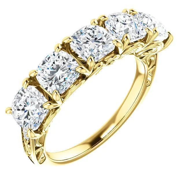 Estella Cushion Moissanite Filigree Scrolls Engagement Band