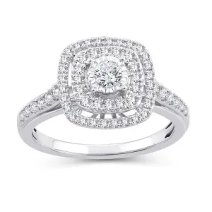 EternalDia 0.50 Ct.Wt. Round Diamond Double Halo Cushion Shape Bridal Set 10K White Gold.