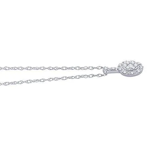 EternalDia IGI Certified 10k White Gold Round Diamond Accent Halo Frame Fashion Pendant Necklace (0.09 Cttw)
