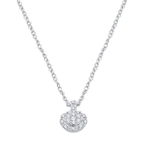 EternalDia IGI Certified 10k White Gold Round Diamond Accent Halo Frame Fashion Pendant Necklace (0.09 Cttw)