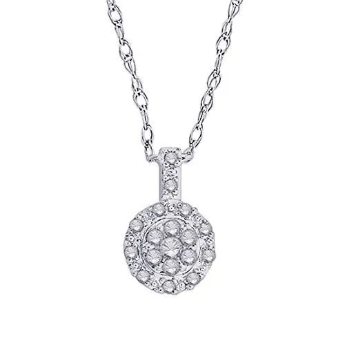 EternalDia IGI Certified 10k White Gold Round Diamond Accent Halo Frame Fashion Pendant Necklace (0.09 Cttw)