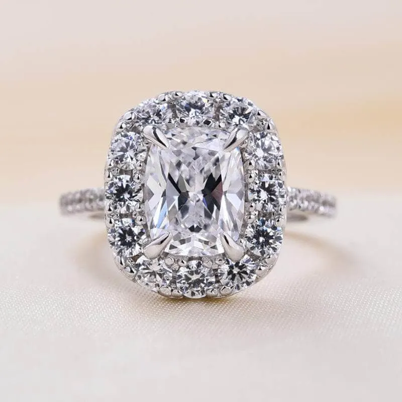 Eternity Halo Cushion Cut Ring Set in White Gold